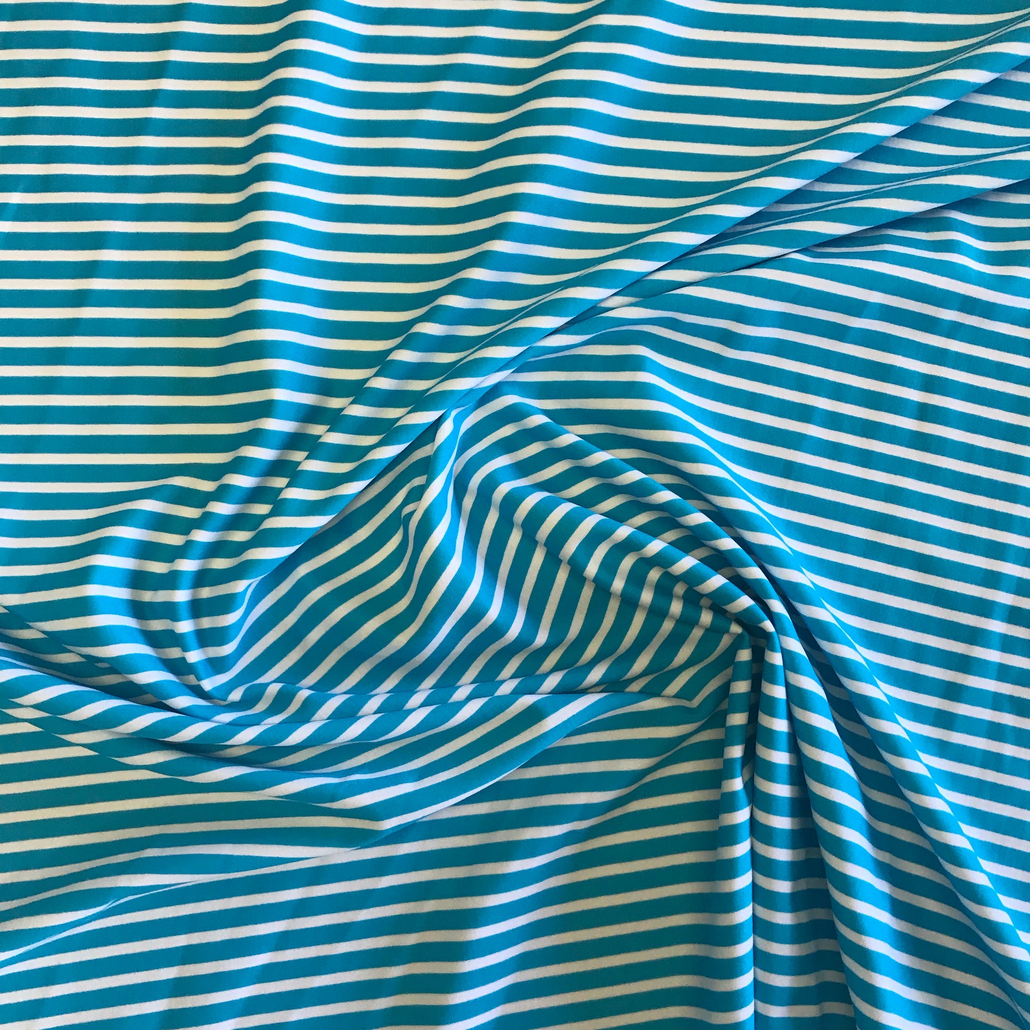 Stretch Aqua Blue & White Stripe Lycra Fabric 1m