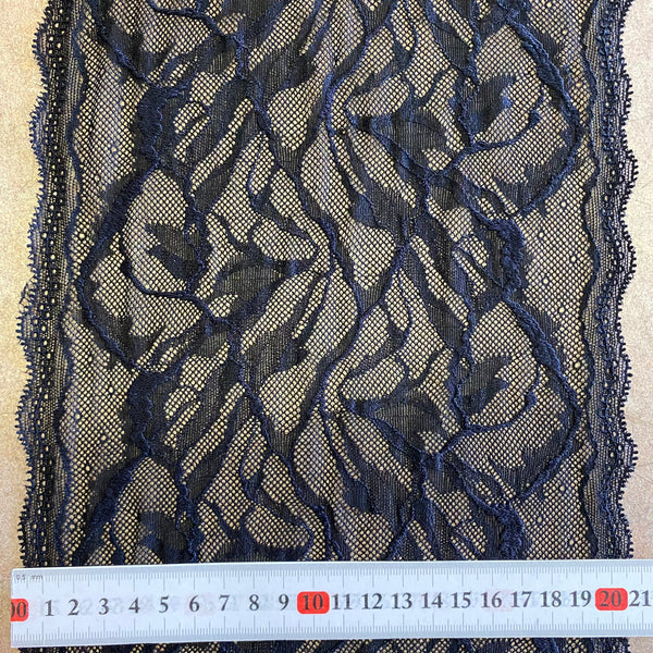 Black Ivy Stretch Galloon Lace (20.5cm Wide) - 1m