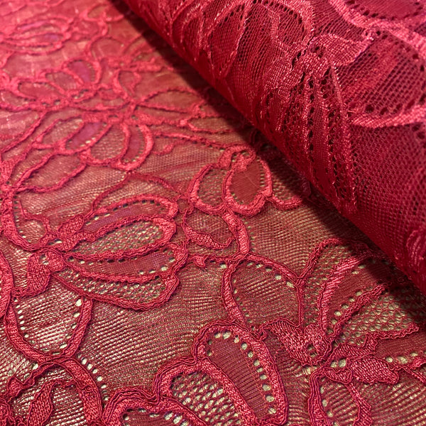 Ruby Red Sophie Hallette Allover Stretch Corded Lace (130 cm de large) - 1 m