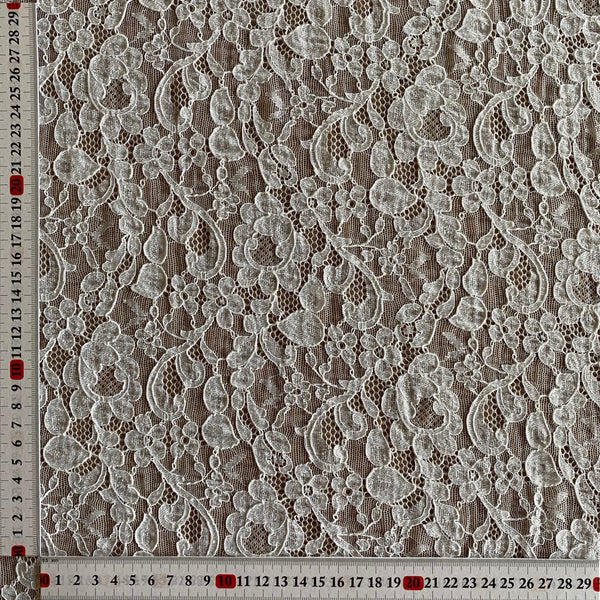 Off White Ivory & Black & Crimson Sophie Hallette Allover Stretch Leavers Corded Lace (140cm wide) - 1m
