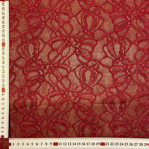Ruby Red Sophie Hallette Allover Stretch Corded Lace (130 cm de large) - 1 m