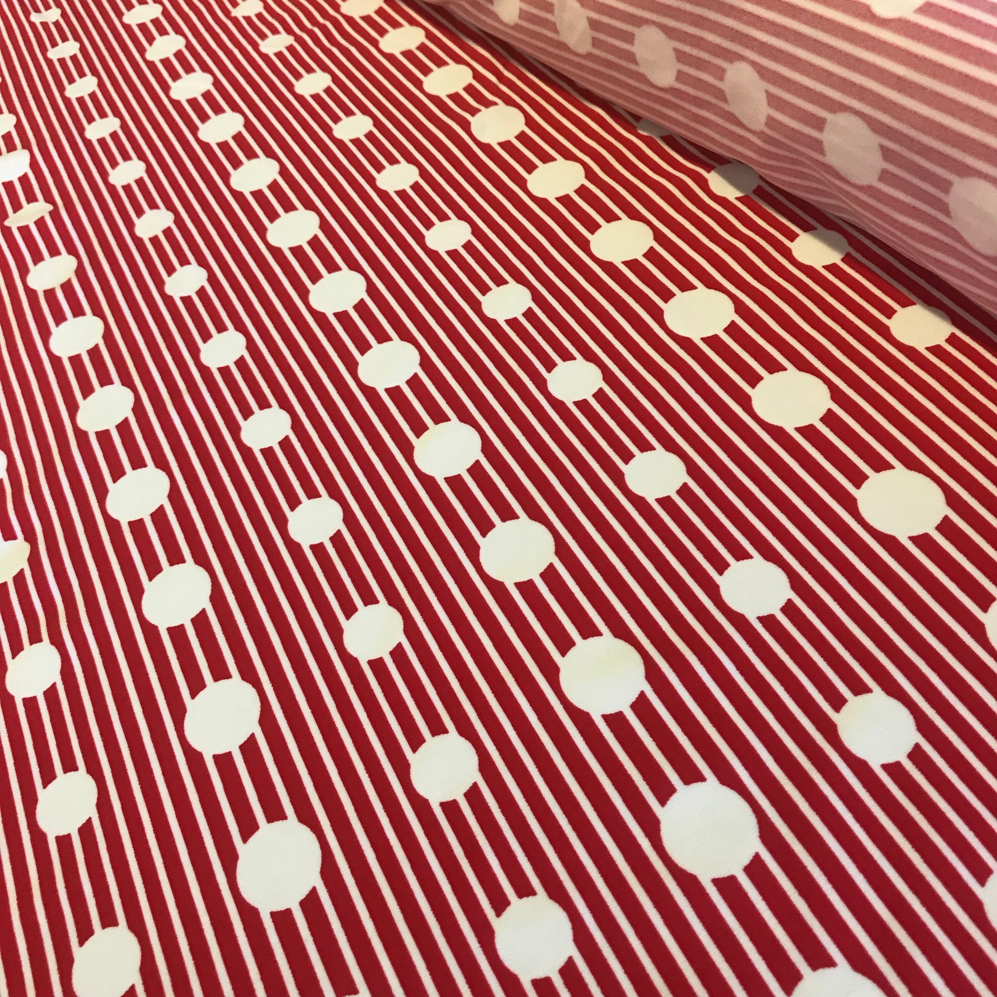 Stretch Red & White Spot Stripe Lycra Fabric 1m