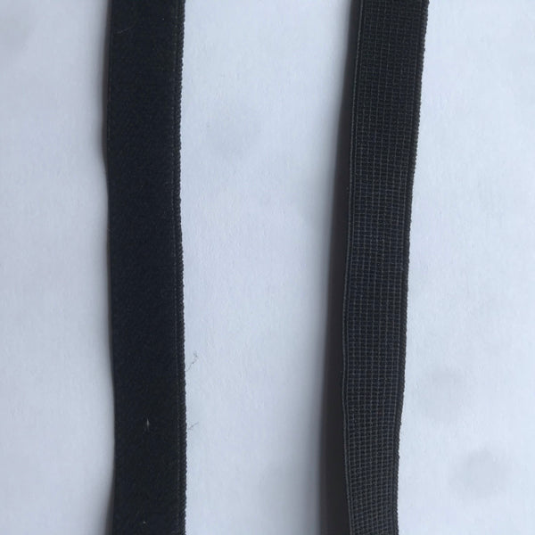 Black & White 8mm or 10mm Plain Edged Plush Backed Elastic Binding - (10m)