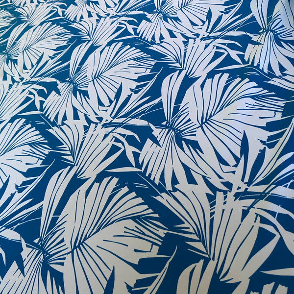 Sunshine Yellow and Petrol Blue Fern Leaf Print Tropical Lycra Fabric - 1m