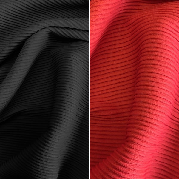 Super Stretch Black or Red Striped Ribbed Nylon Lycra Fabric - 1m