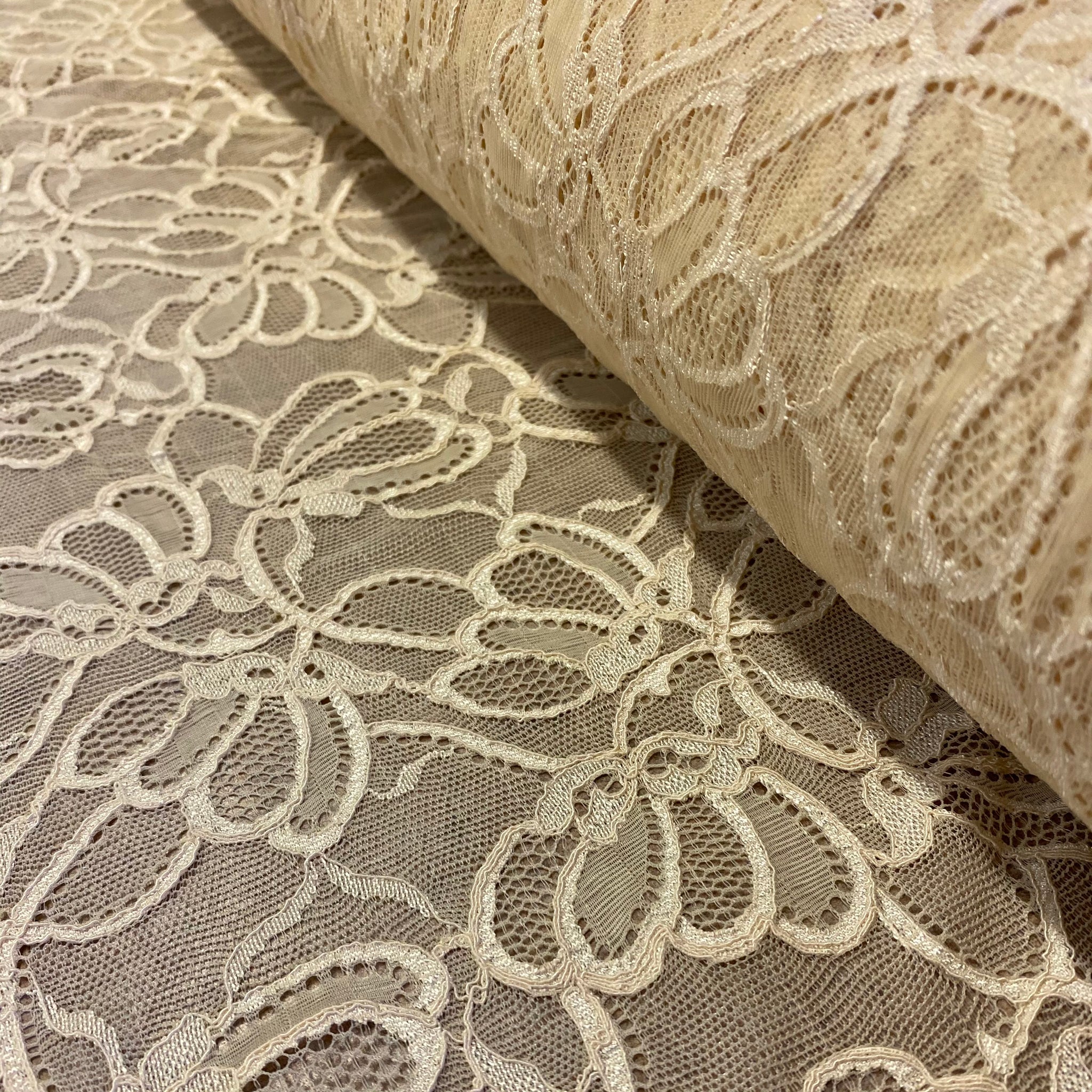 Buttermilk Cream Ivory Sophie Hallette Allover Stretch Corded Lace (130cm wide) - 1m