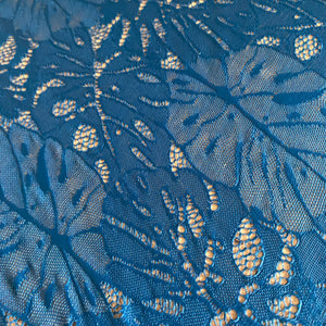 Black or Blue Palm Leaf Lace Soft Lightweight Stretch Mesh Tulle Net (110cm wide) - 1m