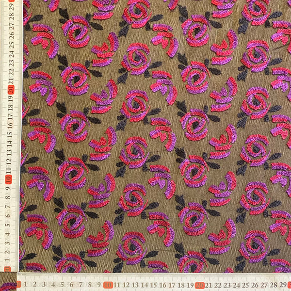 Black Purple & Pink / Aqua & Pink Soft Lightweight Stretch or Rigid Embroidery Mesh Tulle Net - 1m
