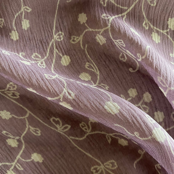 Silk Chiffon Delicate Lilac Ivory Floral Print - 1m