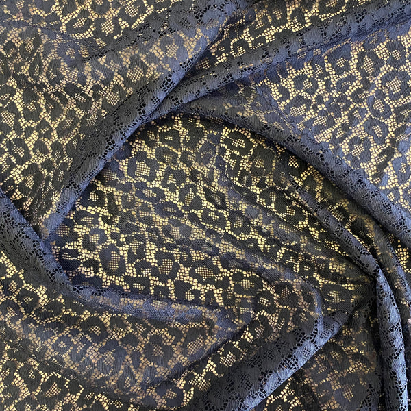 Filet en tulle extensible doux et léger en dentelle léopard tout noir (150 cm de large) - 1 m